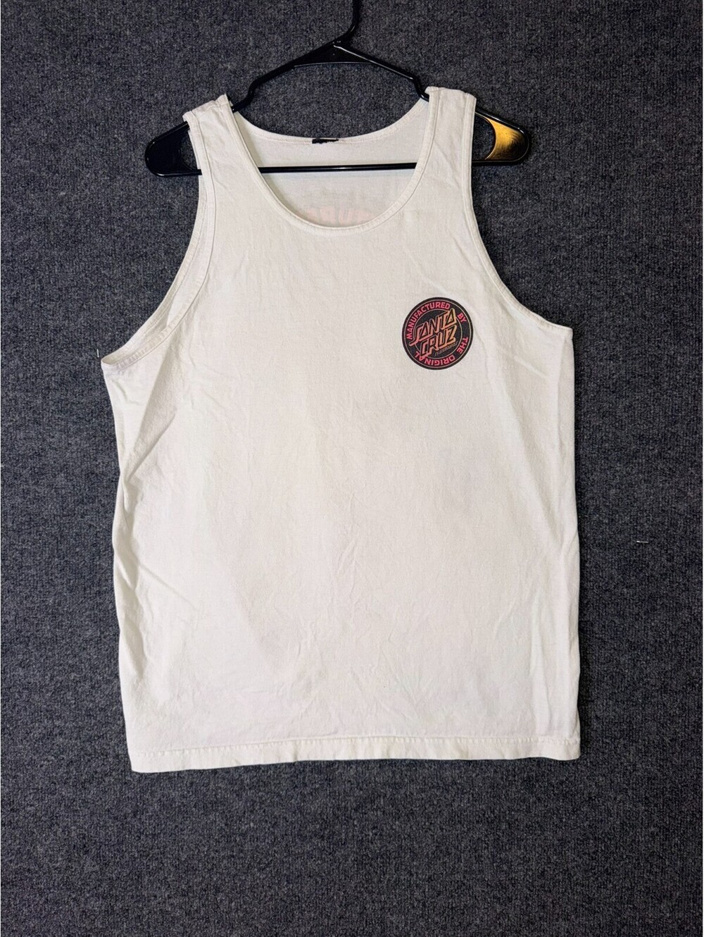 Santa Cruz Skateboards Mens Large White Tank Top Dot Logo Graphic Sleeveless Shi